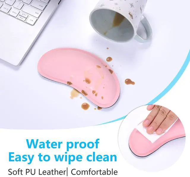 Alt view image 5 of 7 - Mouse Wrist Rest, Ergonomic Memory Foam Mouse Wrist for Computer Desk Mats Support, PU Leather Hand Rest Pad Cushion for Gaming, Laptop, Men, Women, Pain Relief & Easy Typing, Pink