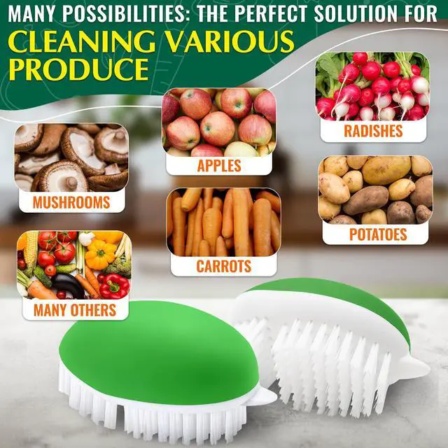 Alt view image 5 of 7 - 2 Pcs Vegetable Brush Scrubber - 2.3 x 3.9 Potato Brush Scrubber for Food with Ergonomic Design, Crack-Resistant Frame, Soft & Stiff Bristles for Effective Cleaning - Versatile for Mushrooms, Apples