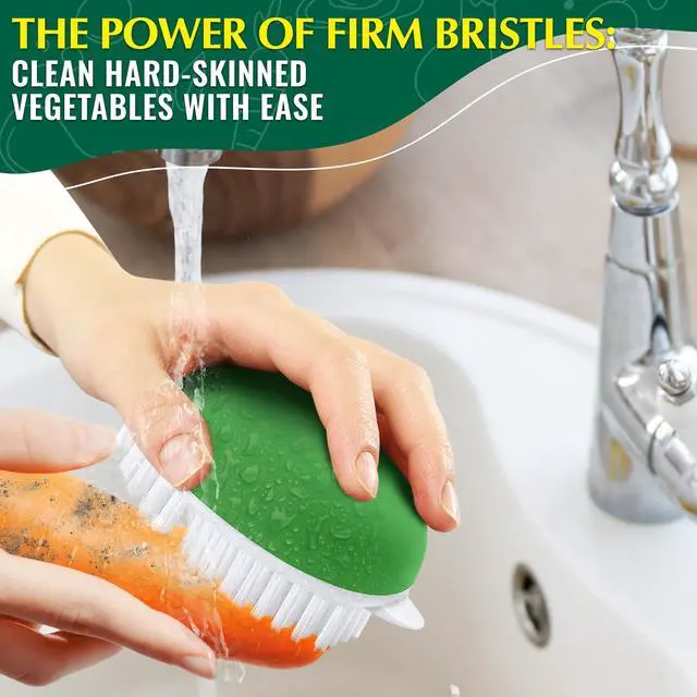 Alt view image 6 of 7 - 2 Pcs Vegetable Brush Scrubber - 2.3 x 3.9 Potato Brush Scrubber for Food with Ergonomic Design, Crack-Resistant Frame, Soft & Stiff Bristles for Effective Cleaning - Versatile for Mushrooms, Apples