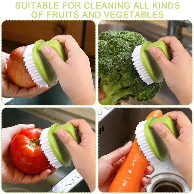Alt view image 7 of 7 - 2pcs Vegetable Scrubber Brushes, 8x7x6.5cm/3.15x2.76x2.56in PP Material Fruit and Veggie Brush with Stiff Bristles and Handle for Potatoes Carrots & Fruits (Red & Green)