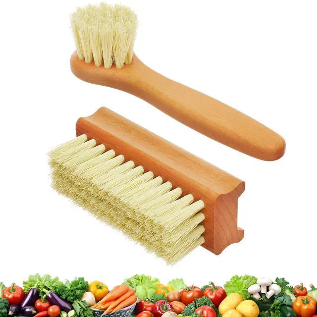 Main image of Vegetable Brush Set of 2 - Fruit and Vegetable Brush Scrubber for Food, Potato Scrubber, Mushroom Brush with Comfortable Wooden Handle, Veggie Brush for Carrots, Natural Produce Cleaning Brush