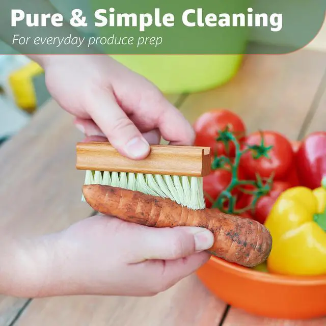 Alt view image 6 of 7 - Vegetable Brush Set of 2 - Fruit and Vegetable Brush Scrubber for Food, Potato Scrubber, Mushroom Brush with Comfortable Wooden Handle, Veggie Brush for Carrots, Natural Produce Cleaning Brush