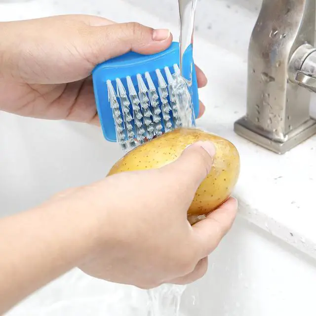 Alt view image 5 of 7 - 3 Piece Potato Scrubber Brush Vegetable Brush Comfortable Finger Grip Fruit Cleaning Tools for Washing Fruit Mushrooms Carrot or Tough-Skinned Vegetables(3 Color)