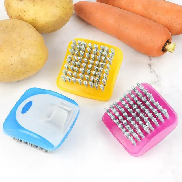 Alt view image 7 of 7 - 3 Piece Potato Scrubber Brush Vegetable Brush Comfortable Finger Grip Fruit Cleaning Tools for Washing Fruit Mushrooms Carrot or Tough-Skinned Vegetables(3 Color)