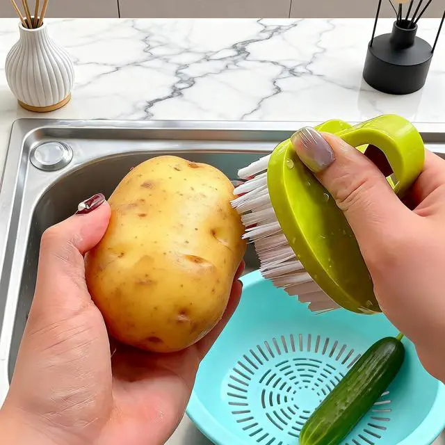 Alt view image 4 of 7 - 3 Pack Potato Brush Set, 2 Vegetable Scrubber Brush & 1 Spiral Cutter, Handheld Cleaning Brush for Veggie Fruit, Manual Slicer for Kitchen Cooking