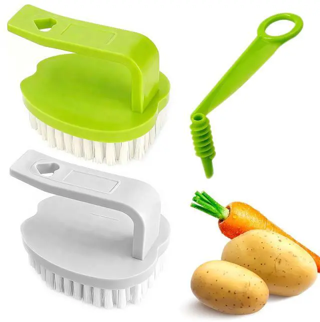 Main image of 3 Pack Potato Brush Set, 2 Vegetable Scrubber Brush & 1 Spiral Cutter, Handheld Cleaning Brush for Veggie Fruit, Manual Slicer for Kitchen Cooking