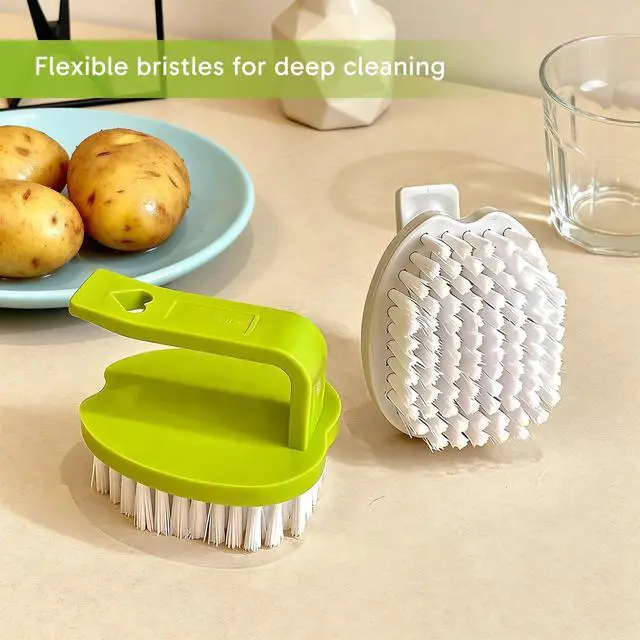 Alt view image 3 of 7 - 3 Pack Potato Brush Set, 2 Vegetable Scrubber Brush & 1 Spiral Cutter, Handheld Cleaning Brush for Veggie Fruit, Manual Slicer for Kitchen Cooking