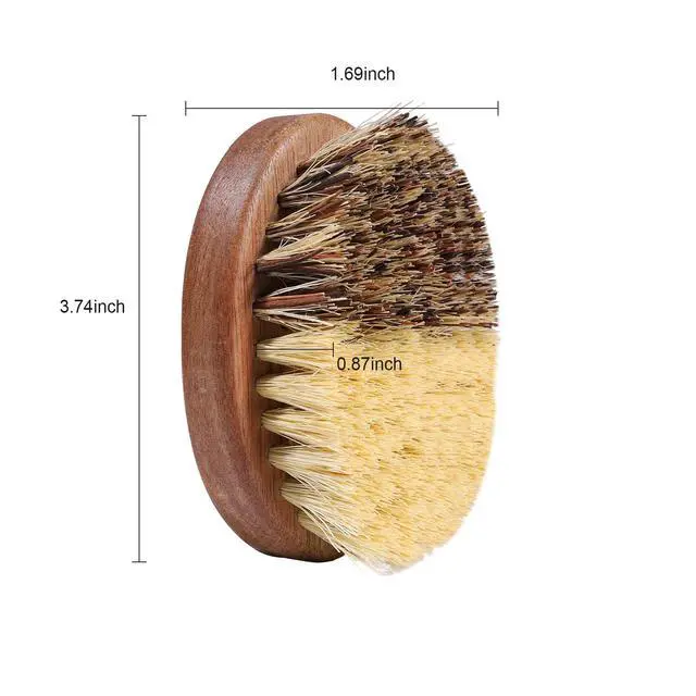 Alt view image 2 of 7 - Fruit & Vegetable Cleaning Brushes with Acacia Wood Handle Natural Half Sisal Bristle Half Palm Fibers Bristles Design,Oval Shape Easy Hold,Pack of 2,Brown