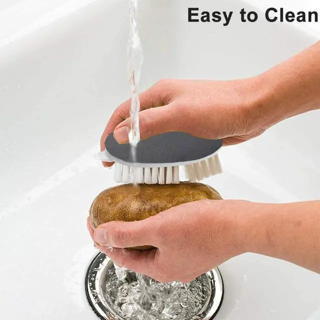 Alt view image 4 of 7 - Vegetable Brush,Veggie Brush Potato Scrubber Brush Veggie Brush with Non-Slip Grip for Food, Corn and Carrots, with Dots Remover(gray+white)