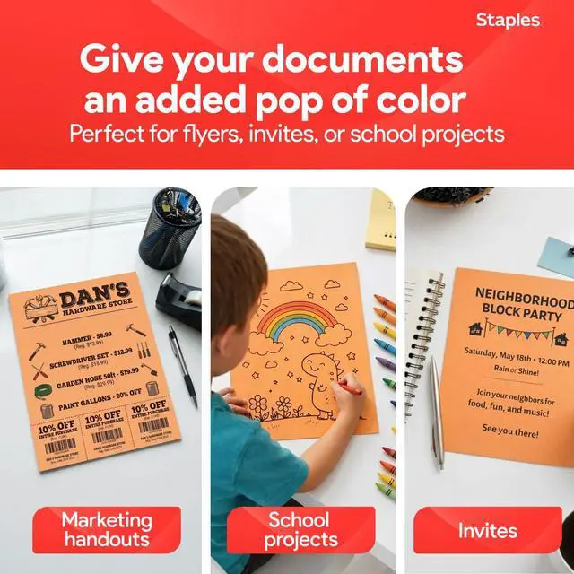Alt view image 4 of 6 - Brights Colored Paper 8 1/2-Inch x 11-Inch Orange 500/Ream, For Office, School & Home