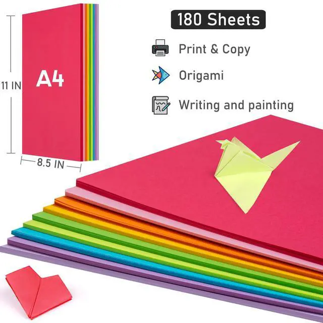 Alt view image 4 of 6 - Colored Copy&Print Paper 8.5X11 Inches,180 Sheets 9 Colors Rainbow A4 Printer Paper 20 lb/90GSM Colored Origami Paper for Cutting DIY Art Craft