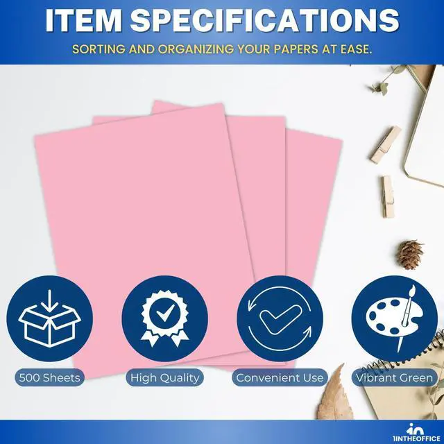 Alt view image 2 of 7 - Pink Copy Paper, Colored Printer Paper, 8.5" x 11", Letter Size, 20 lb Density, 500 Pack