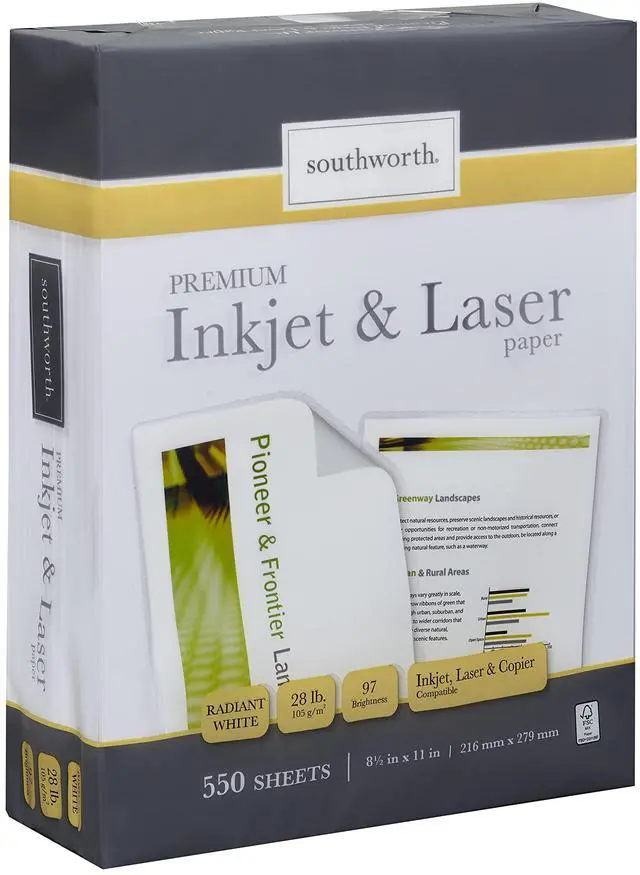 Main image of Inkjet & Laser Printer Paper, 8.5" x 11", 28 lb., Radiant White, 550 Sheets (91723-01)