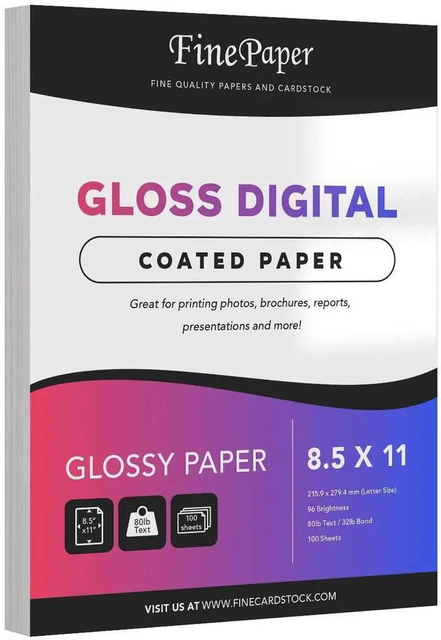 Main image of Double-Sided Gloss Digital C2S Paper Perfect for Color Laser Printing, Design Proposals, Flyers, Brochures | 80lb Text (32lb Bond) | 96 Bright | Acid Free, Glossy Coated | 100 Sheets (8.5 x 11)