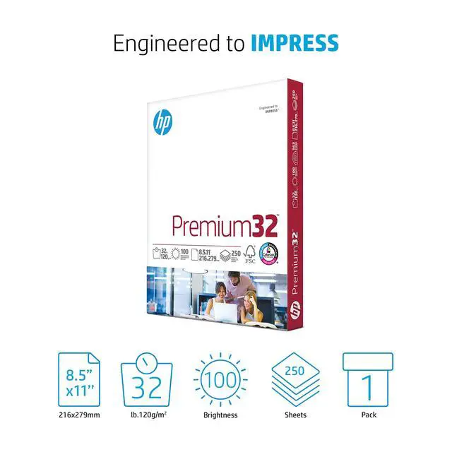 Alt view image 2 of 7 - Printer Paper |8.5x11 Paper | Premium 32 lb | 1 Ream - 250 Sheets | 100 Bright | Made in USA FSC Certified | 113500R