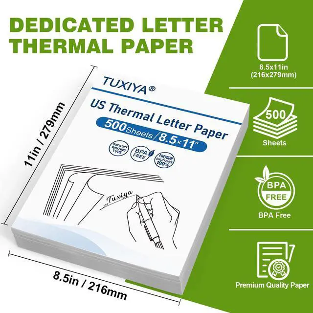 Alt view image 2 of 7 - 500 Sheets Thermal Printer Paper 8.5 x 11 Inch,BPA free Advanced Thermal Printing, US Letter Size Thermal Paper Compatible Most Portable Printers