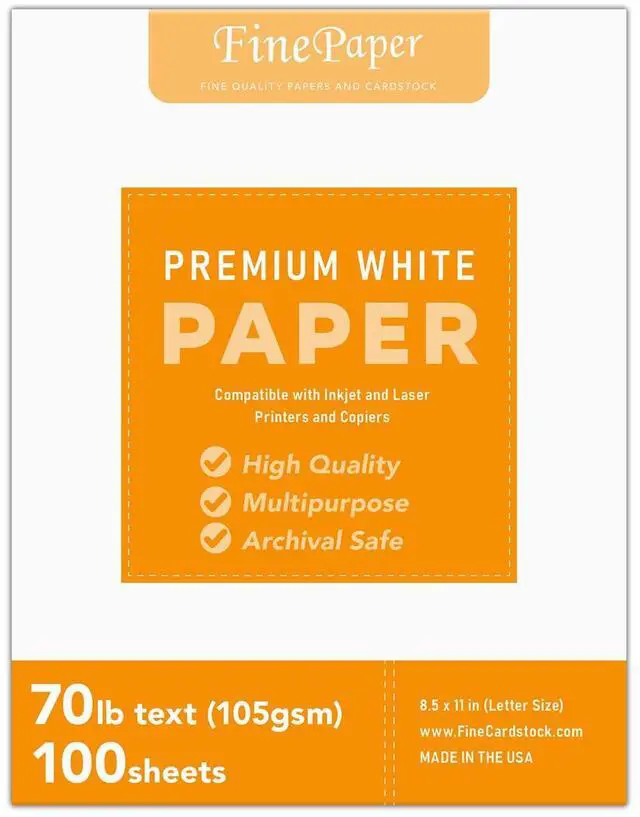 Main image of Bright White Paper - Multipurpose Office Print Writing Copy - Flyers, Posters, Design Proposals, Business Documents | 8.5 x 11 | 70lb Text (28lb Bond) | Acid Free Paper | 100 Sheets per Pack