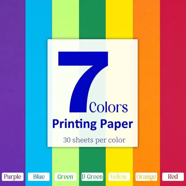 Alt view image 2 of 6 - Colored Copy Paper 8.5X11 Inches,140 Sheets 24 lb/90GSM 7 Colors Rainbow Letter Size Printer Multipurpose Paper for Office School Education Daily Printing,Document Copying,Study