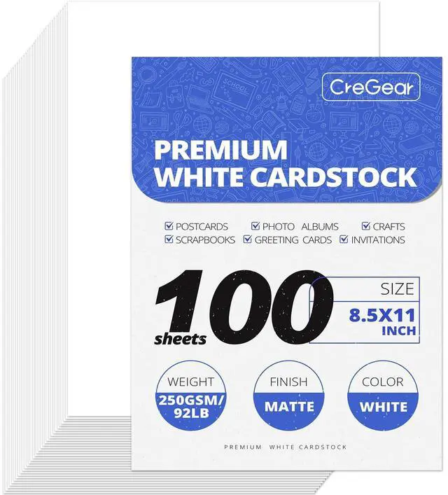 Main image of 100 Sheets White Cardstock Paper 8.5 x 11, 92lb/250gsm Card Stock