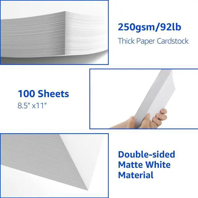 Alt view image 3 of 7 - 100 Sheets White Cardstock Paper 8.5 x 11, 92lb/250gsm Card Stock