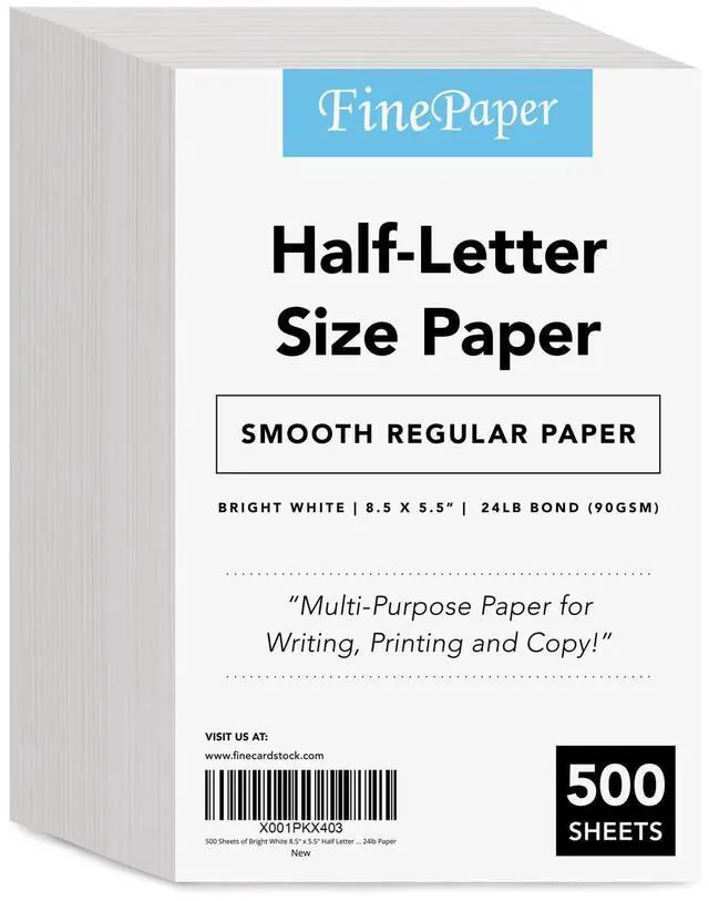 Main image of 500 Sheets of Bright White 8.5" x 5.5" Half letter Size, Regular 24lb. Paper