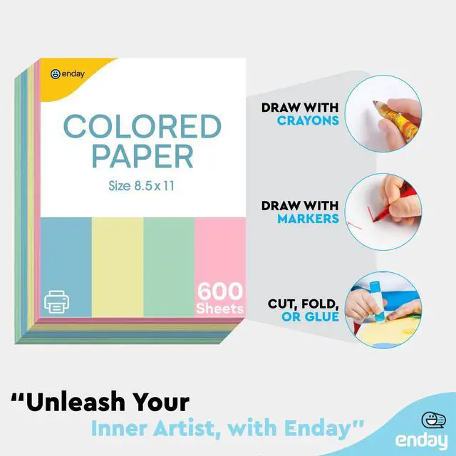 Alt view image 3 of 6 - Colored Paper 8.5 x 11, Copy Paper (600 Pack) Letter Size Printer Paper, Assorted Colors, for Printer, Arts & Crafts, DIY Projects, Office & School - Pink, Blue, Yellow, Green - 150 Sheets Per Color