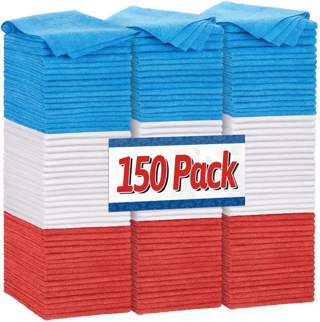 Main image of Shop Towels, Pack of 150, Microfiber Cleaning Cloth Bulk, Microfiber Towels for Cars, Lint Free, Scratch-Free Cleaning Rags for Housekeeping, 11.5 x 11.5 inch