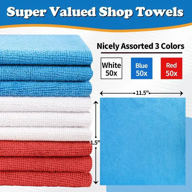 Alt view image 2 of 7 - Shop Towels, Pack of 150, Microfiber Cleaning Cloth Bulk, Microfiber Towels for Cars, Lint Free, Scratch-Free Cleaning Rags for Housekeeping, 11.5 x 11.5 inch