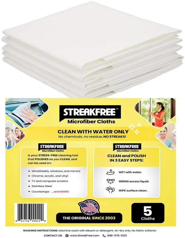 Main image of Microfiber Glass Cleaning Cloths 5 Pack 16x16 Lint Free Window & Mirror Cloths Just Add Water, No Chemicals, Streak-Free Shine