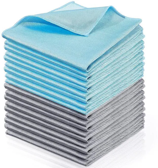 Main image of 18 Pcs Microfiber Glass Cleaning Cloths (16 x 16) Polishing Cloth - Streak Free - Lint Free - Quickly Clean Windows, Glasses, Windshields, Mirrors, Stainless Steel, Monitor(Blue Gray)