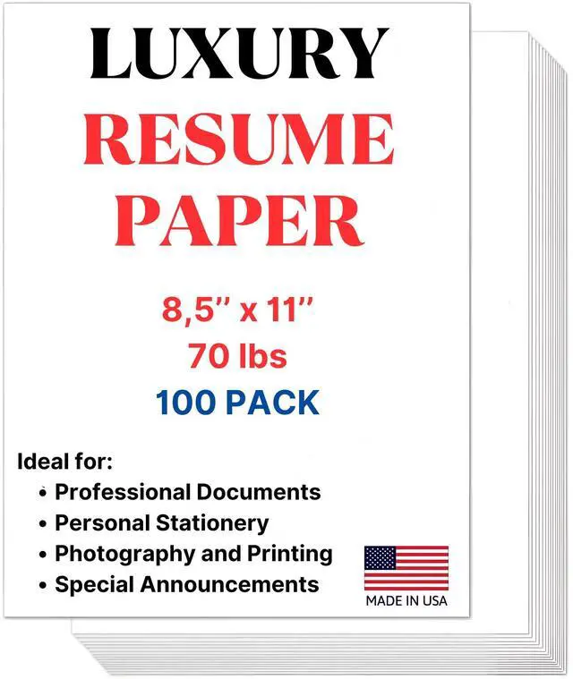 Main image of 70lb Luxury Resume Paper, Bright White 8.5" x 11" Business Paper | 100 Sheets, Perfect for for Resumes, Letterhead, Invitations, and Professional Documents
