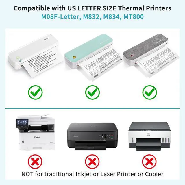 Alt view image 4 of 6 - 100 Sheets Thermal Paper 8.5 x 11, US Letter Size Thermal Printer Paper for Business,Home,Office,Continual Feeding Folded Printing Paper for Portable Printer M832, M834, MT800