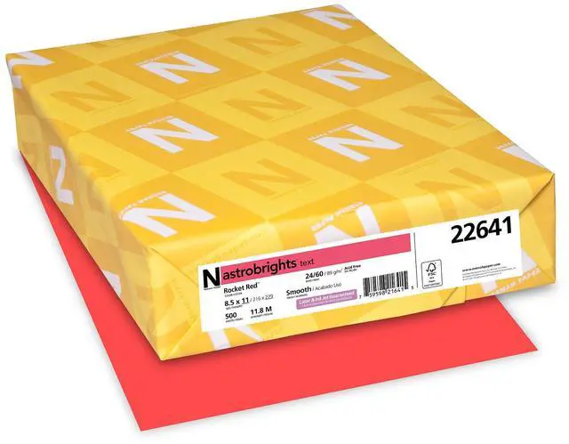 Main image of Neenah Astrobrights Color Paper, 8.5x11, 89gsm, Rocket Red, 500 Sheets (22641), 24lb Colored Paper