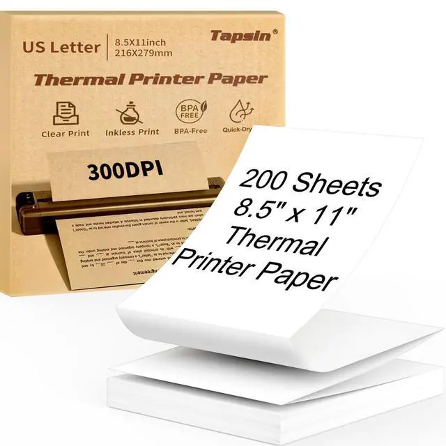 Main image of Thermal Printer Paper 8.5 x 11 Inch, Quick-Dry US Letter Paper, Compatible with M08F M832 Portable Printer, Continuous Perforated Folding Paper, 200 Sheets
