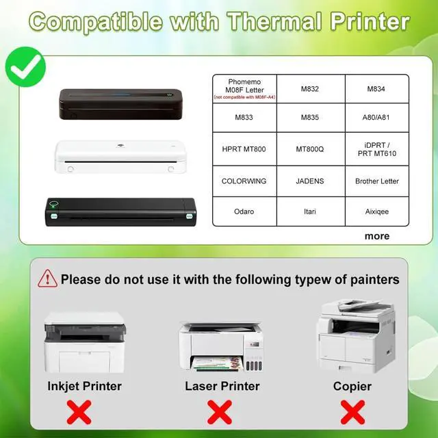 Alt view image 4 of 6 - Thermal Printer Paper 8.5 x 11 Inch, Quick-Dry US Letter Paper, Compatible with M08F M832 Portable Printer, Continuous Perforated Folding Paper, 200 Sheets