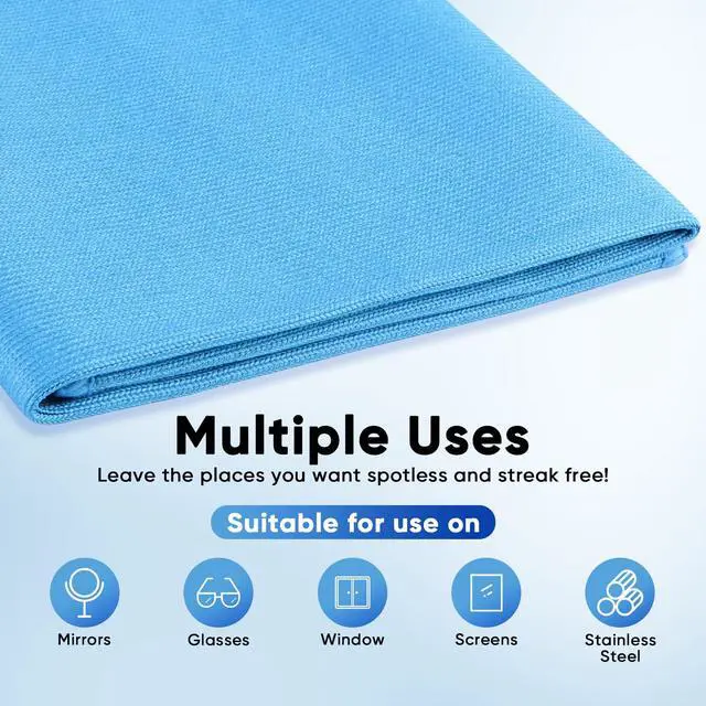 Alt view image 4 of 7 - Microfiber Glass Cleaning Cloths 6 PK, Lint Free Streak Free, Reusable Microfiber Magic Cleaning Cloth for Cleaning Windows, Glasses, Mirrors, Screens, Stainless Steel, and More, Blue-14×16