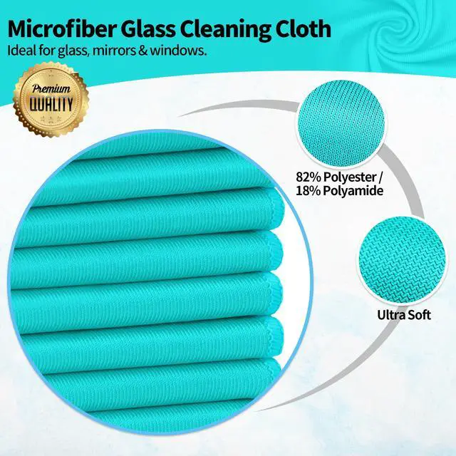 Alt view image 2 of 7 - Microfiber Cleaning Cloth, 12 Pack Window Glasses Cleaning Cloth, Reusable Lint-Free Streak Free Polishing Cloth Wipes for Stainless Steel, Eyeglass, Mirror, Screen & Lense, Turquoise