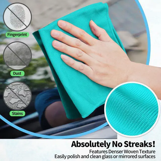Alt view image 3 of 7 - Microfiber Cleaning Cloth, 12 Pack Window Glasses Cleaning Cloth, Reusable Lint-Free Streak Free Polishing Cloth Wipes for Stainless Steel, Eyeglass, Mirror, Screen & Lense, Turquoise
