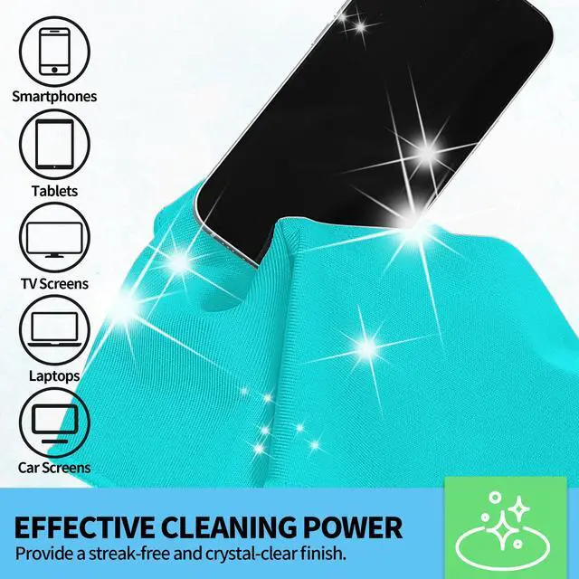 Alt view image 4 of 7 - Microfiber Cleaning Cloth, 12 Pack Window Glasses Cleaning Cloth, Reusable Lint-Free Streak Free Polishing Cloth Wipes for Stainless Steel, Eyeglass, Mirror, Screen & Lense, Turquoise