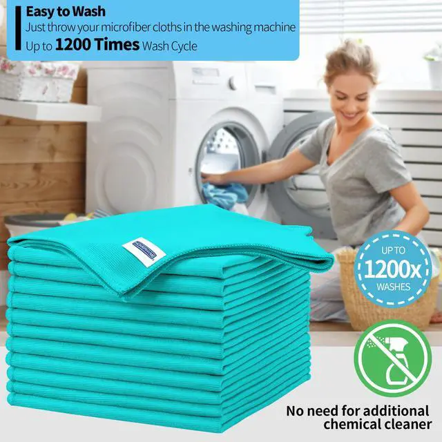 Alt view image 6 of 7 - Microfiber Cleaning Cloth, 12 Pack Window Glasses Cleaning Cloth, Reusable Lint-Free Streak Free Polishing Cloth Wipes for Stainless Steel, Eyeglass, Mirror, Screen & Lense, Turquoise
