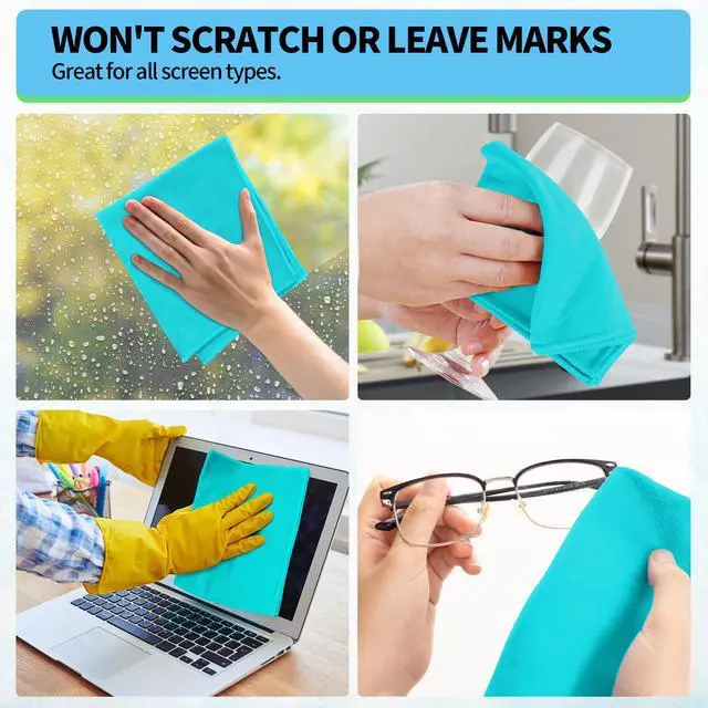 Alt view image 7 of 7 - Microfiber Cleaning Cloth, 12 Pack Window Glasses Cleaning Cloth, Reusable Lint-Free Streak Free Polishing Cloth Wipes for Stainless Steel, Eyeglass, Mirror, Screen & Lense, Turquoise