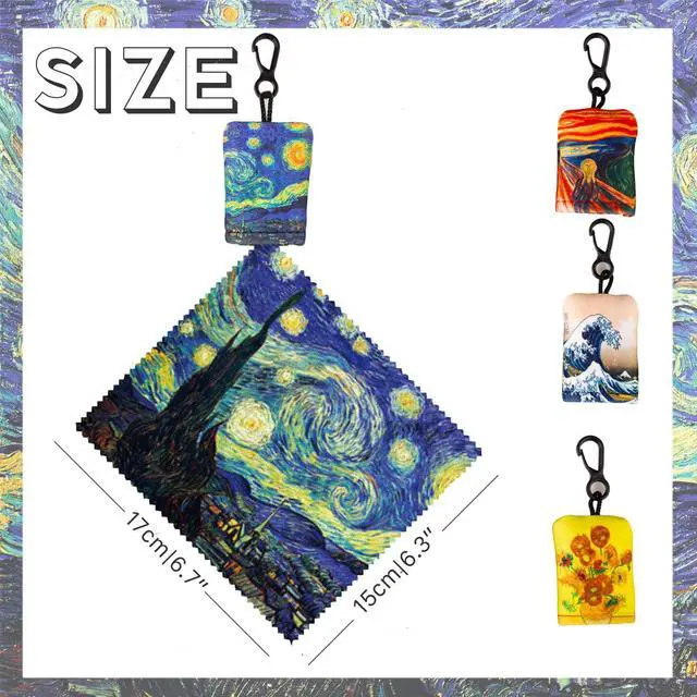 Alt view image 3 of 7 - Glasses Cleaning Cloth, Family Pack Microfiber Eye Glass Clean Cloths Cleaner Keychain for Eyeglasses, Eyeglasses Wipes Screens, Camera Lenses-World Classic Art Design Double Sided Printing 8PCS