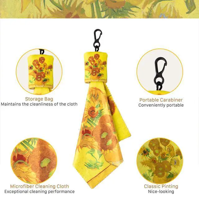 Alt view image 4 of 7 - Glasses Cleaning Cloth, Family Pack Microfiber Eye Glass Clean Cloths Cleaner Keychain for Eyeglasses, Eyeglasses Wipes Screens, Camera Lenses-World Classic Art Design Double Sided Printing 8PCS