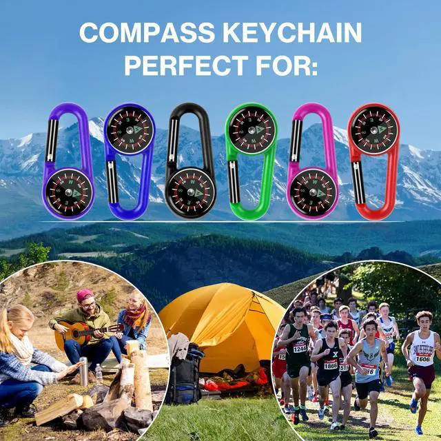 Alt view image 5 of 7 - 12 Pcs mini Compass Keychain for Kids Bulk, Small Pocket Magnetic Compass Survival Hiking for Outdoor Survival Camping Party Backpacking Accessory (Dark Colours)