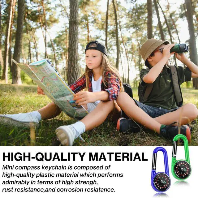 Alt view image 7 of 7 - 12 Pcs mini Compass Keychain for Kids Bulk, Small Pocket Magnetic Compass Survival Hiking for Outdoor Survival Camping Party Backpacking Accessory (Dark Colours)