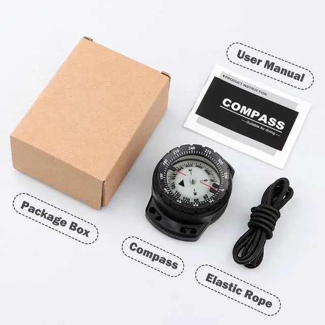 Alt view image 7 of 7 - Scuba Dive Compass, Waterproof 5ATM Marine Navigation Wrist Compass with Bungee Mount and Cord, Glow in The Dark for Underwater Diving, Sailing, Camping, Kayaking, Hiking (Black)