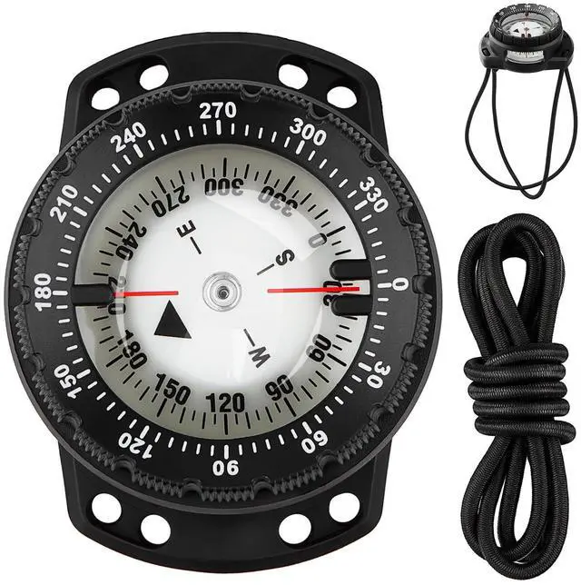 Main image of Scuba Dive Compass, Waterproof 5ATM Marine Navigation Wrist Compass with Bungee Mount and Cord, Glow in The Dark for Underwater Diving, Sailing, Camping, Kayaking, Hiking (Black)