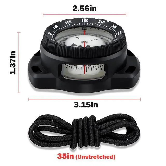 Alt view image 5 of 7 - Scuba Dive Compass, Waterproof 5ATM Marine Navigation Wrist Compass with Bungee Mount and Cord, Glow in The Dark for Underwater Diving, Sailing, Camping, Kayaking, Hiking (Black)