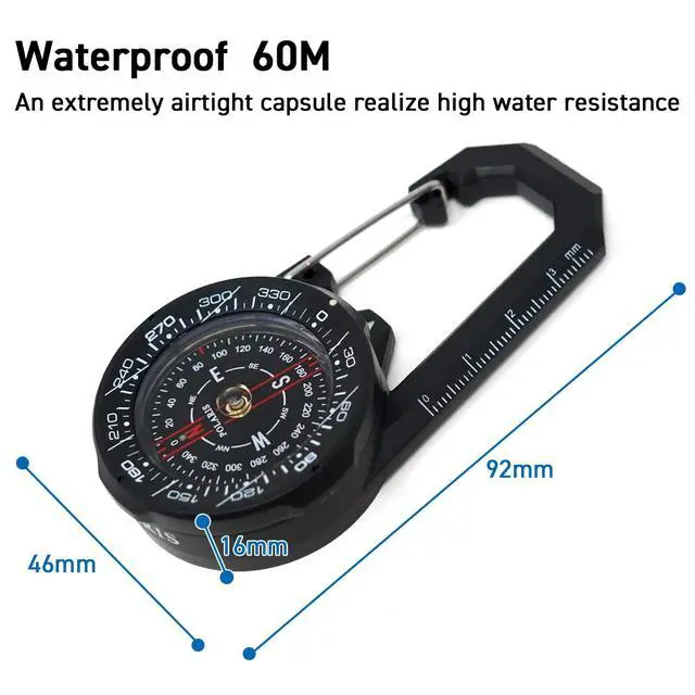 Alt view image 3 of 4 - Tough Clip on Compass 60M Waterproof with Rotating Bezel Water Resistant for Outdoor Hiking Survival Backpack Climbing Orienteering Backpacking Accessories