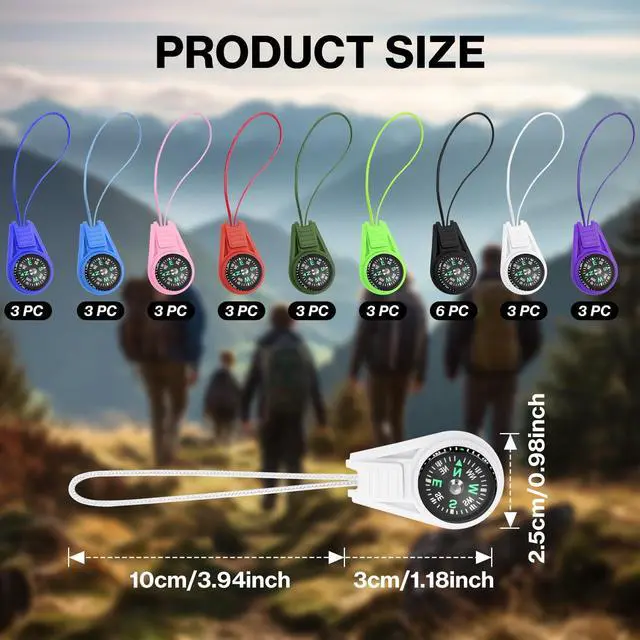 Alt view image 2 of 7 - 30PCS Mini Compass for Kids Hiking,Compass Keychain, Multi-Color Outdoor Camping Hiking Pocket for Lanyard Boy Scout Party Favor Toy Set,Survival Kits Watchband Bracelet Necklace Keychain